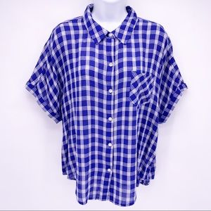 BP Checkered Button Down Short Sleeve Top Size M